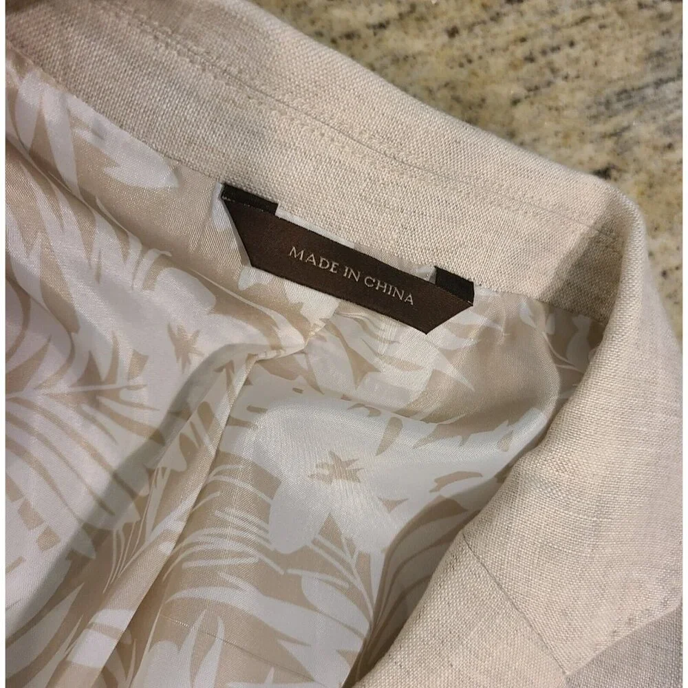 New! Tasso Elba Island Men M 39-41 Linen Two Button Blazer Jacket Beige Lined